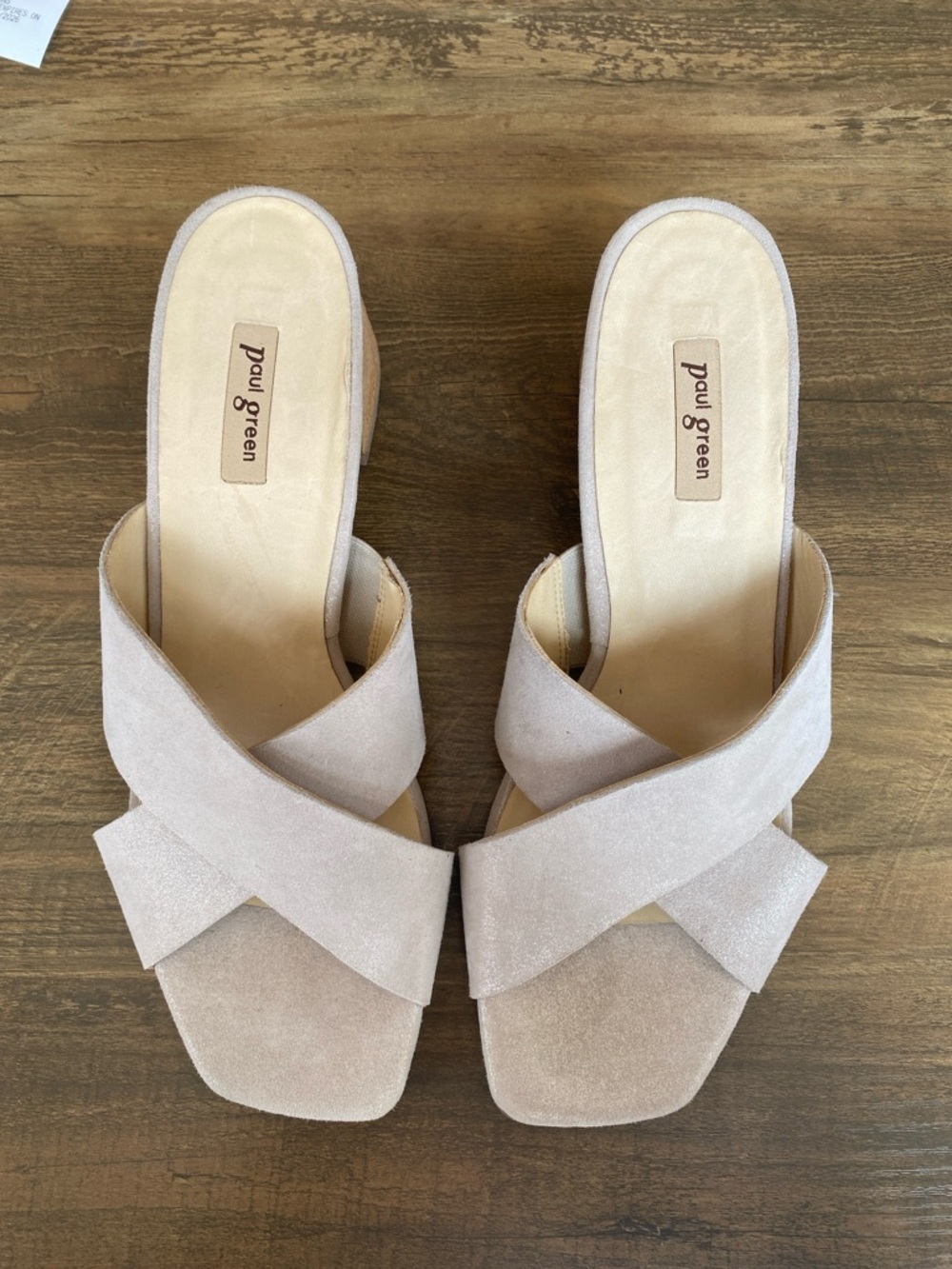 Paul Green Crisscross Suede Slide Mules with heel in Taupe
